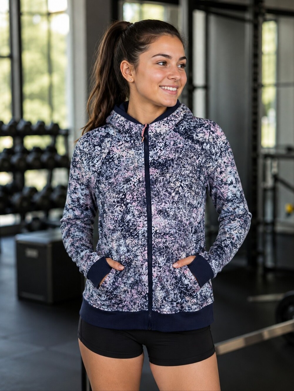 Ivivva by Lululemon Girls 14 Full Zip Hoodie Pink Blue Printed Athletic Jacket